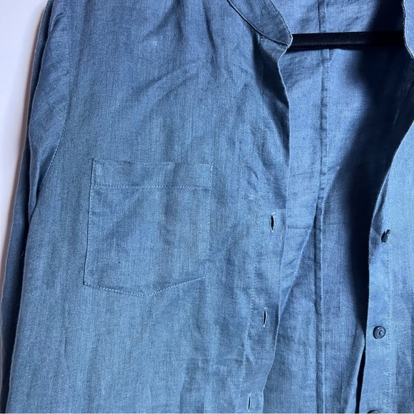 Jones New York Blue Linen Collarless Button Down Shirt w/ Breast Pockets Size 14 - Picture 5 of 10